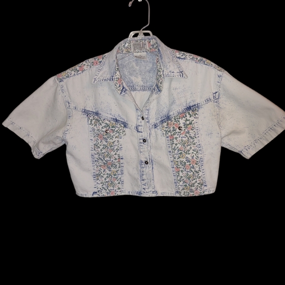 Bundle-Acid wash crop top with denim look dress. Size Large - Picture 3 of 8